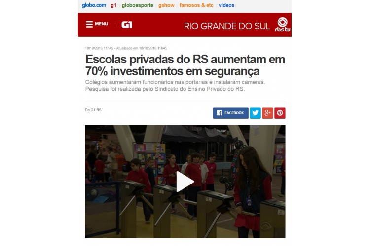 G1: Escolas privadas do RS aumentam em 70% investimentos em segurança